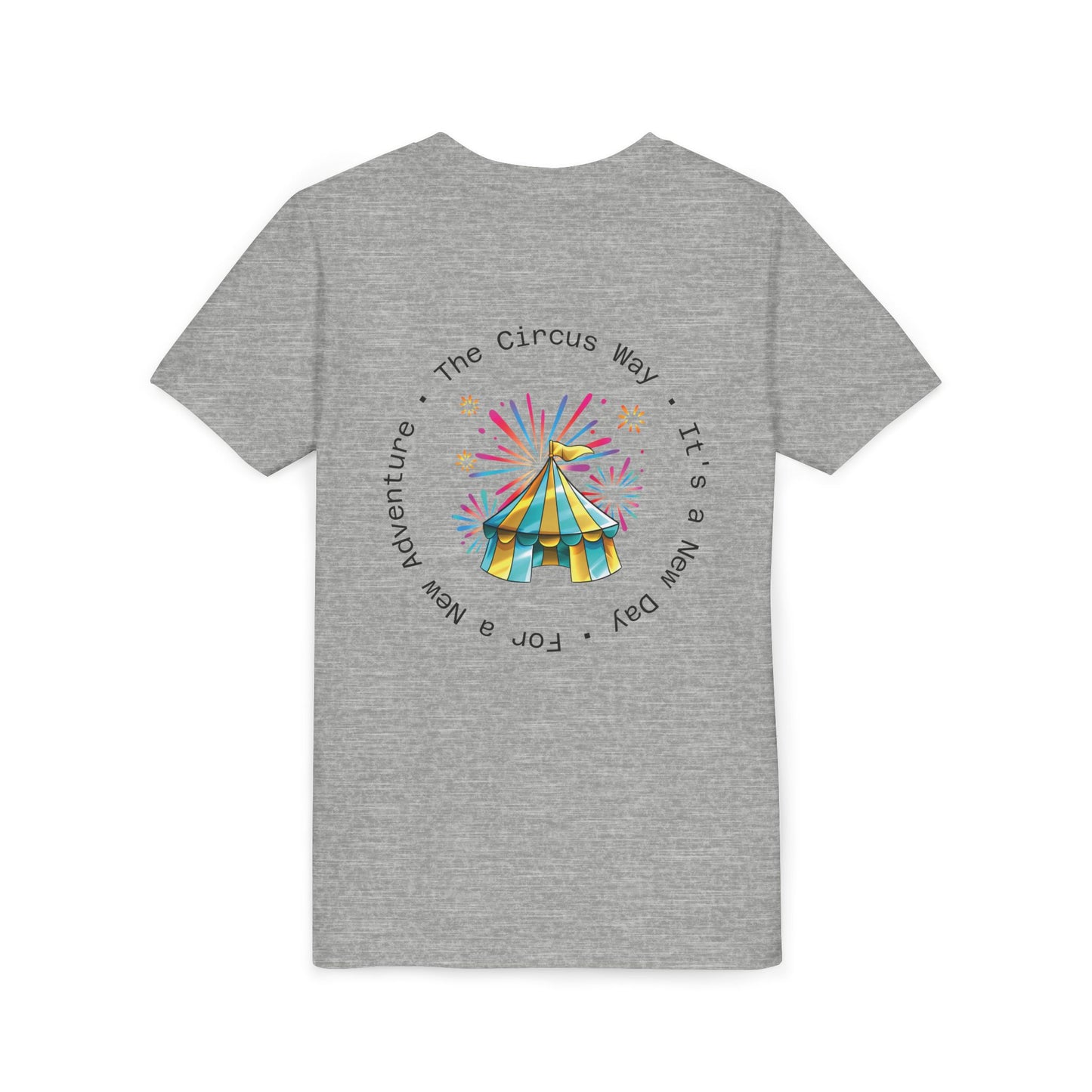 Youth Tee — Colorful Circus Tent Graphic (“The Circus Way: It’s a New Day, For a New Adventure”)
