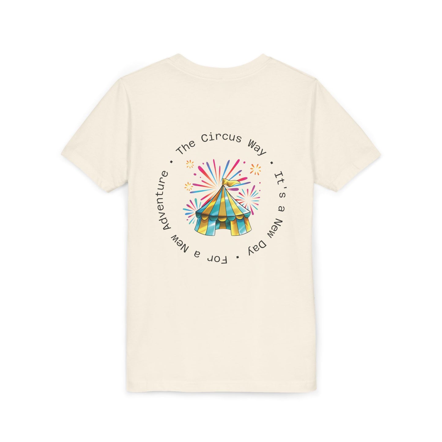 Youth Tee — Colorful Circus Tent Graphic (“The Circus Way: It’s a New Day, For a New Adventure”)