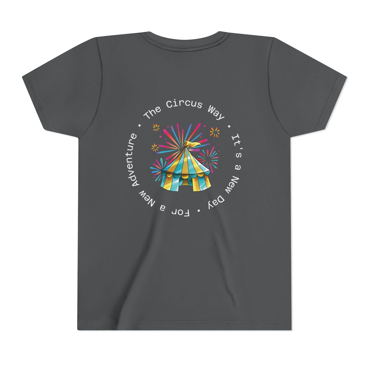 Youth Tee — Colorful Circus Tent Graphic (“The Circus Way: It’s a New Day, For a New Adventure”)