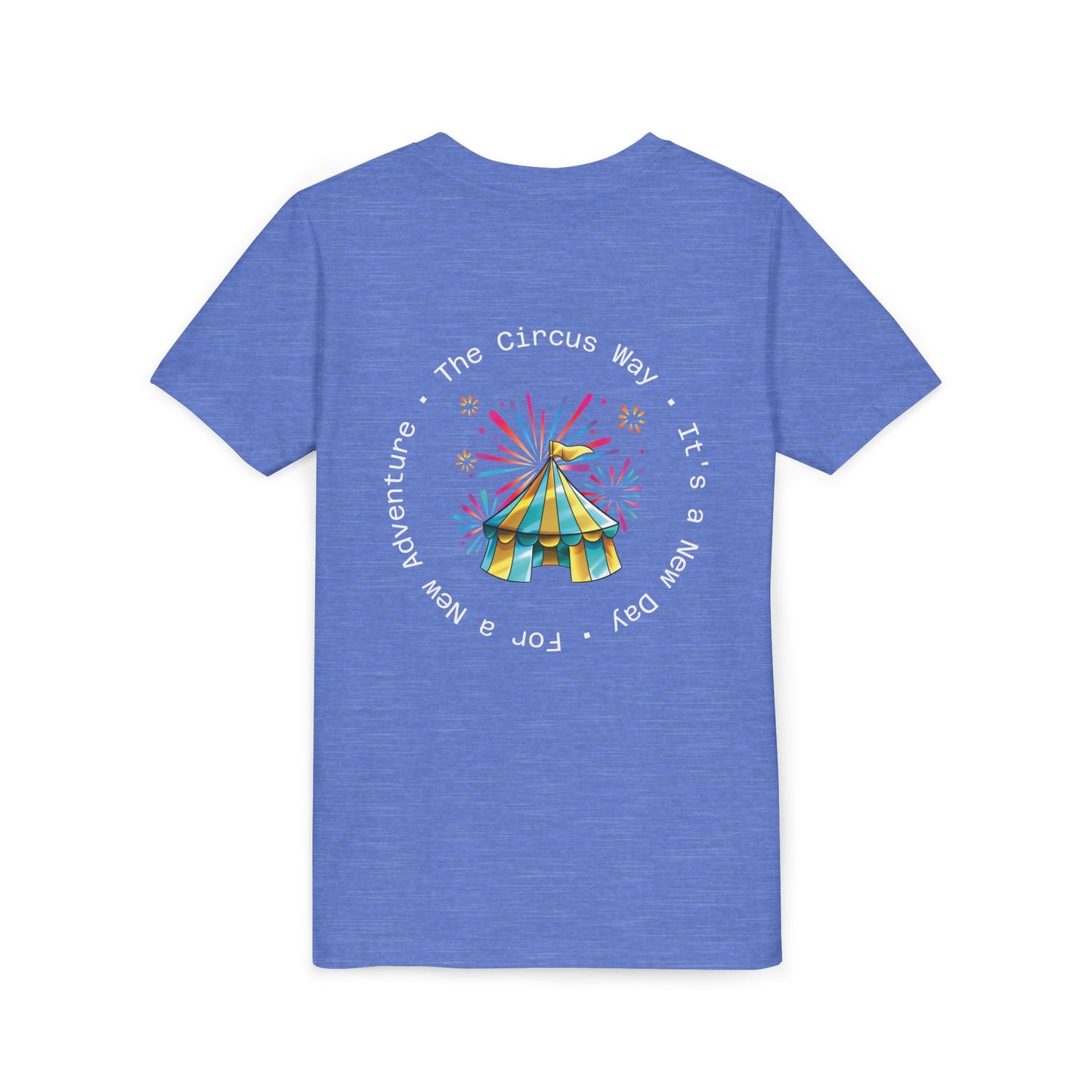 Youth Tee — Colorful Circus Tent Graphic (“The Circus Way: It’s a New Day, For a New Adventure”)