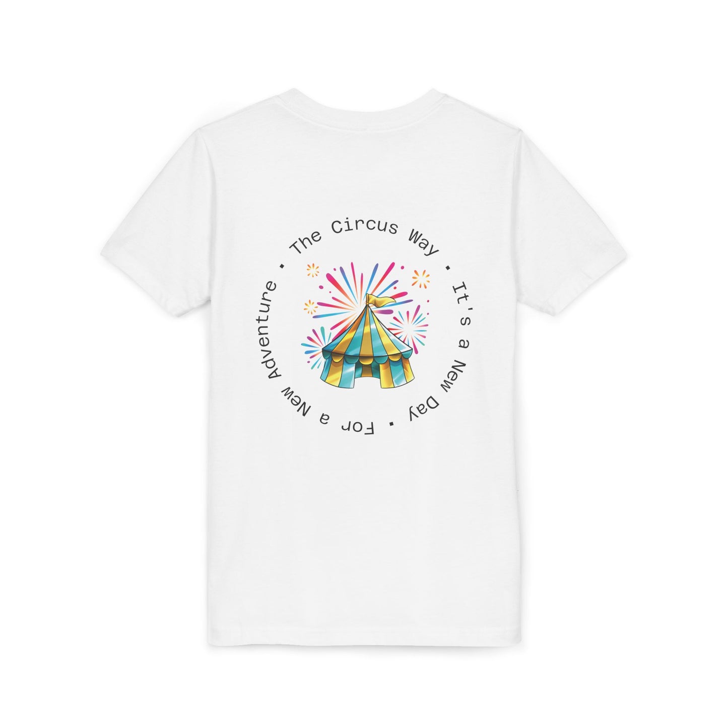 Youth Tee — Colorful Circus Tent Graphic (“The Circus Way: It’s a New Day, For a New Adventure”)